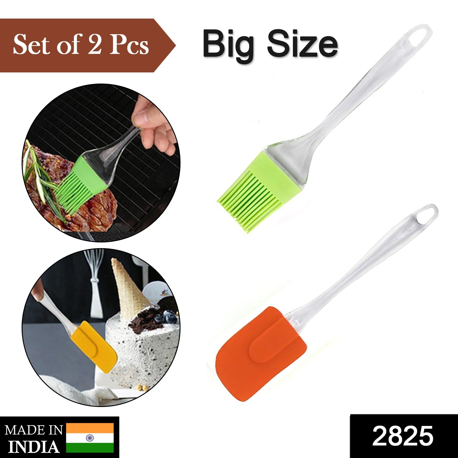 2825 2 in 1 Combo of Big Brush & Spatula Set for Pastry, Cake Mixer, Decorating, Cooking, Baking, Grilling Tandoor | Bakeware Combo | Kitchen Tool Set