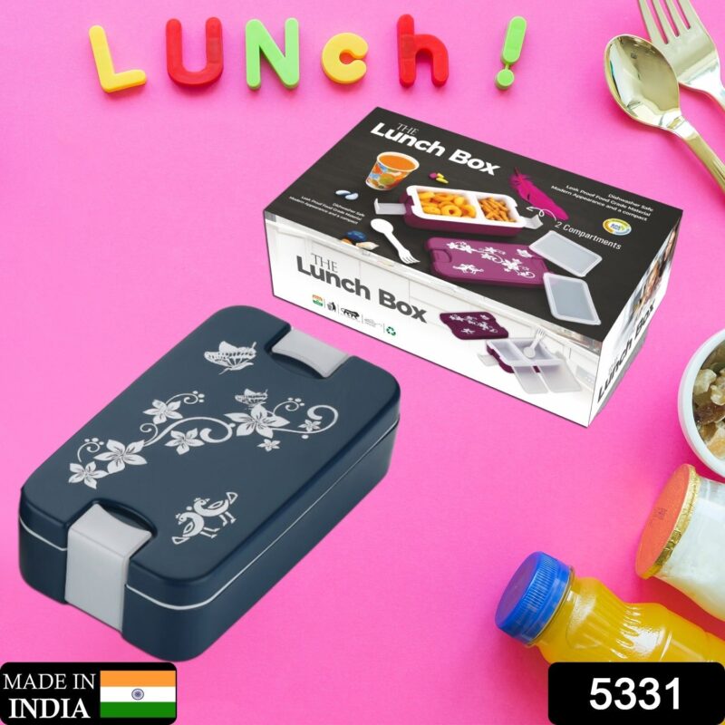 Airtight Lunch Box 2 Compartment Lunch Box Leak Proof Food Grade Material Lunch Box Modern Appearance & Compact Lunch Box With Spoon
